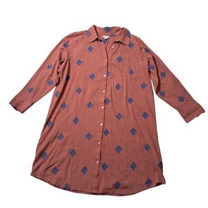 J. Jill Pure Jill Shirt Dress Womens XL Coral Embroidered Button Front Lagenlook